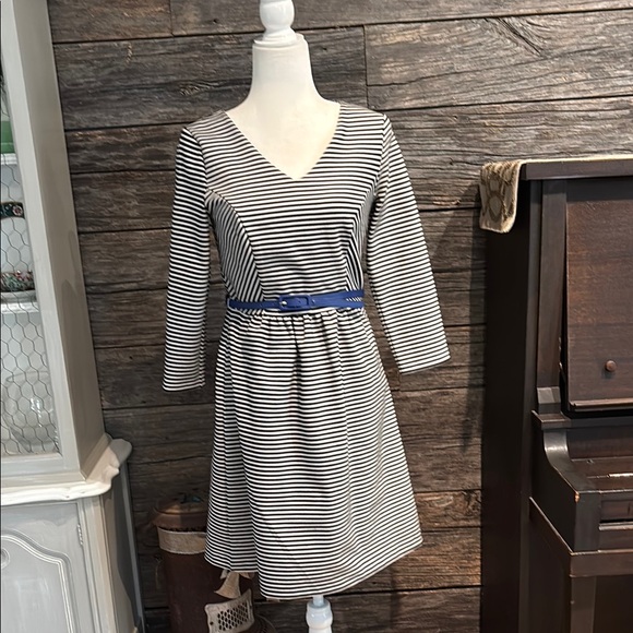 The Limited black and white striped dress with blue belt - Picture 1 of 13
